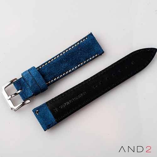 AND2 Kingsley Ocean Blue Suede Leather Strap (Beige Stitching)
