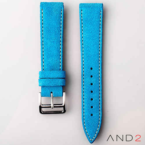 AND2 Italian Nubuck Blue Suede Leather Strap 20mm (Beige Stitch)