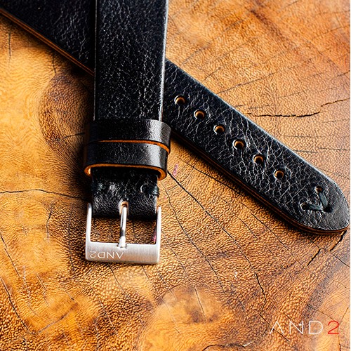Laguna Black Mania Leather Strap 20mm (Black V-Stitching)