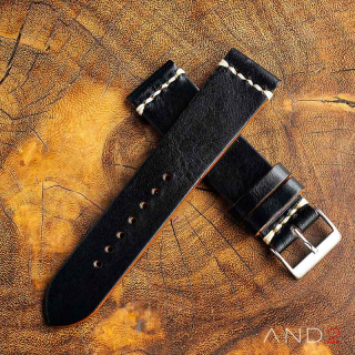 Laguna Black Shell Leather Strap 22mm (White Cross Stitch)