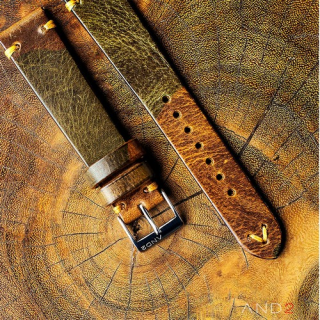 Military Camo Leather Strap 19mm(Dark Gold V-Stitching)