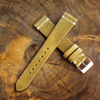 Chamonix Dark Gold Leather Strap 19mm (White Cross Stitching)