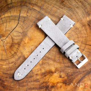 Wolly Sky Grey Suede Leather Strap 20mm(White V-Stitching)