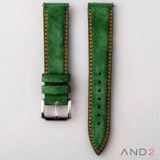 AND2 Kingsley Green Forest Suede Leather Strap (Orange Stitching)