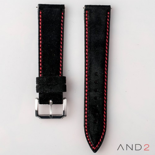 AND2 Kingsley Black Suede Leather Strap (Red Stitch)