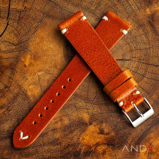 Laguna Medium Brown Leather Strap 19mm (White V-Stitching)