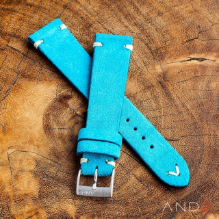 Wolly Sky Blue Suede Leather Strap 20mm (White V-Stitch)