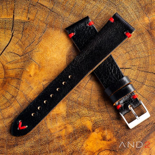 Laguna Diablo Black Leather Strap 20mm (Red V-Stitching)