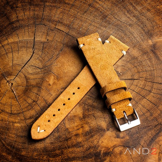 Wolly Medium Brown Suede Leather Strap 20mm (White V-Stitching)