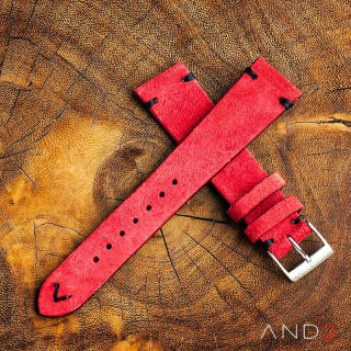 Wolly Crimson Red Suede Leather Strap 22mm(Black V-stiching)