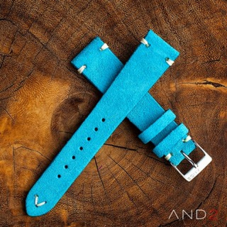 Wolly Sky Blue Suede Leather Strap 19mm (White V-Stitching)