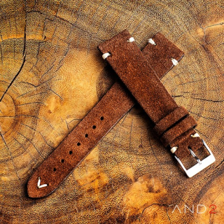 Wolly Coffee Brown Suede Leather Strap 19mm (White V-Stitching)