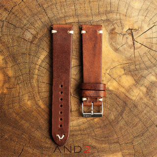 Laguna Chesnut Leather Strap With Easy Spring Bar 20mm (V-Beige Stitch)