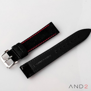 AND2 Kingsley Black Suede Leather Strap (Red Stitch)