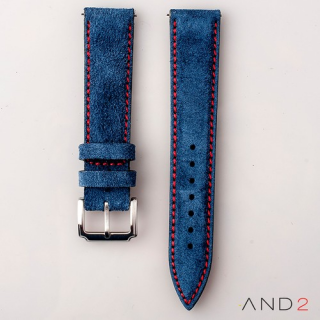 AND2 Kingsley Ocean Blue Suede Leather Strap (Red Stitching)