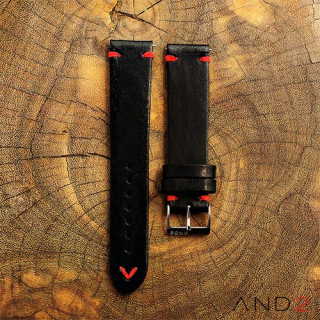 Laguna Black Leather Strap With Easy Spring Bar 20mm (V-Red Stitch)